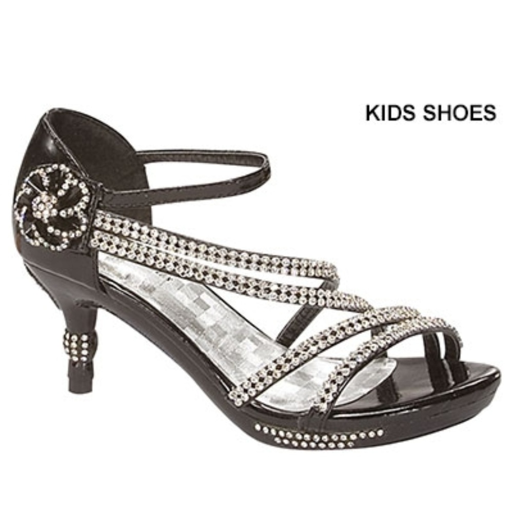 28K Girls Rhinestone Heel Pageant Sandals Black